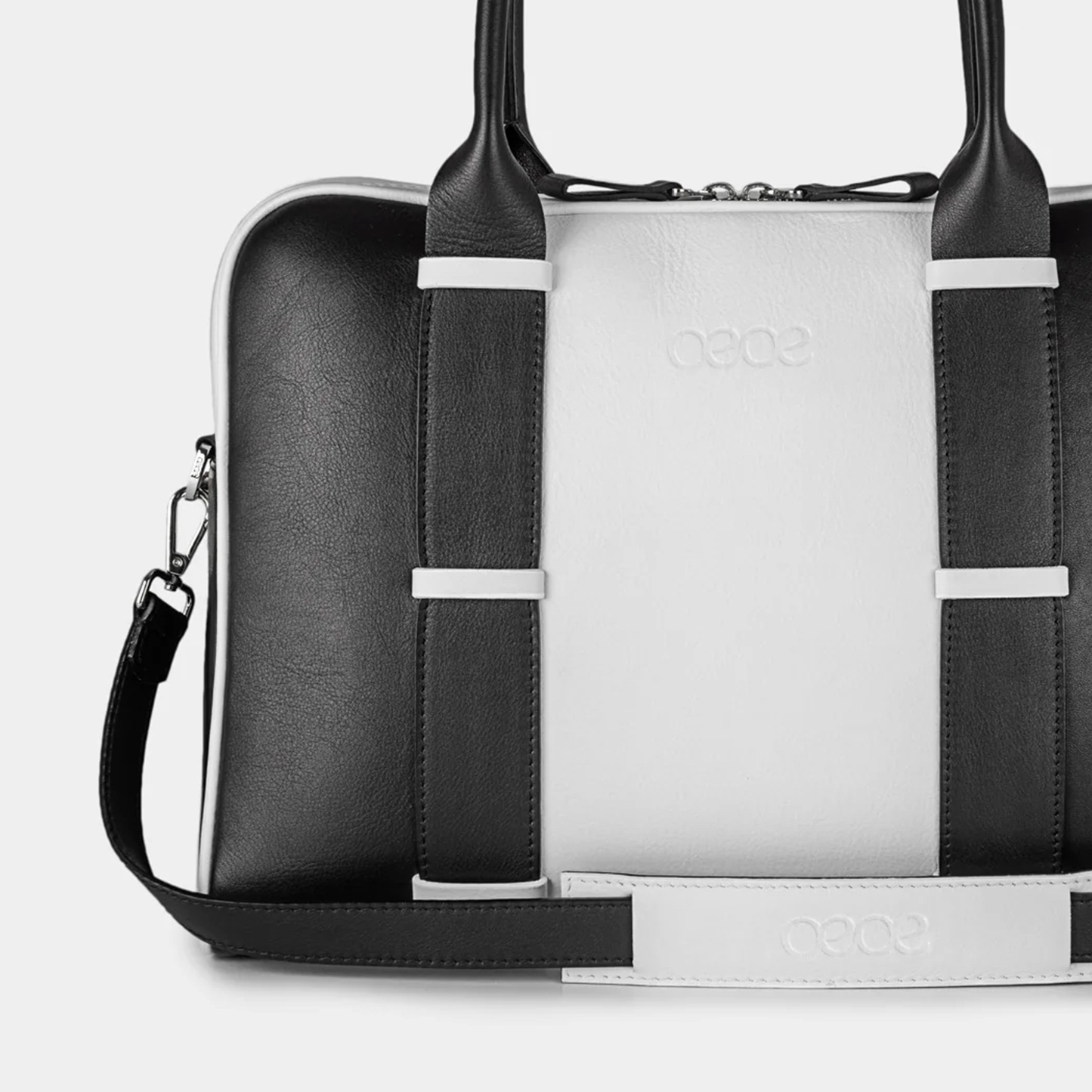 Bolso Ejecutivo  grande en piel de vacuno en color blanco/negro para mujer
