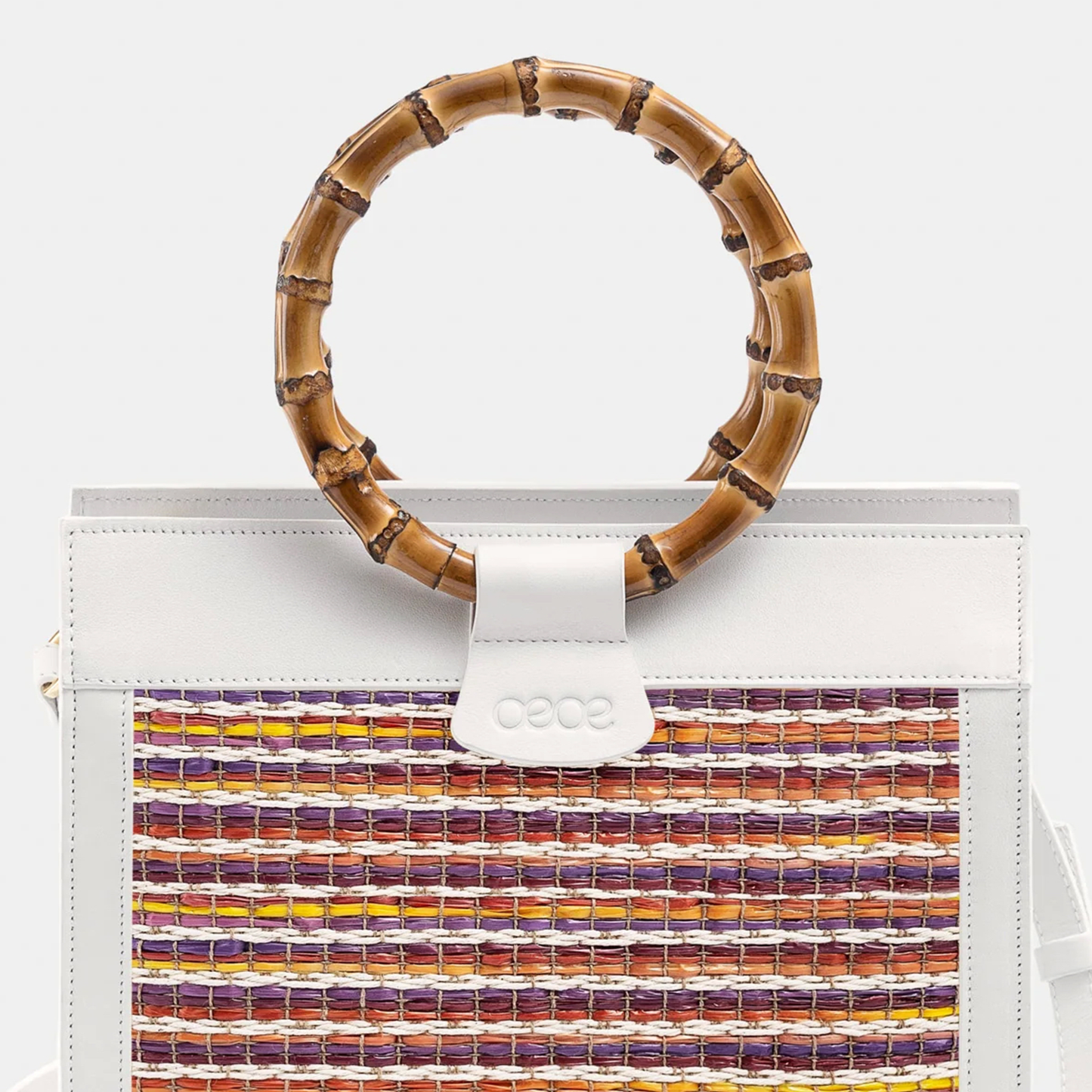 Bolso Mini Pequeño en Rafia de Colores y Piel Blanca para Mujer