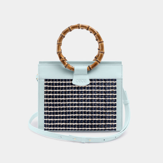 Minibolso pequeño en piel de vacuno en color azul/celeste para mujer