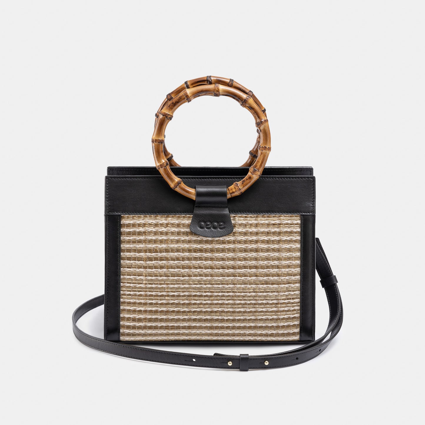 CAPRI SUMMER MINI BAG black leather + brown raffia