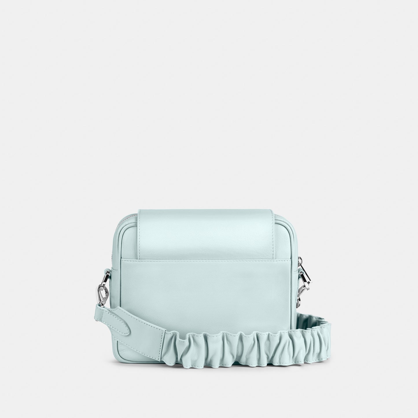 Bandolera pequeña en piel de vacuno en color azul (celeste) para mujer