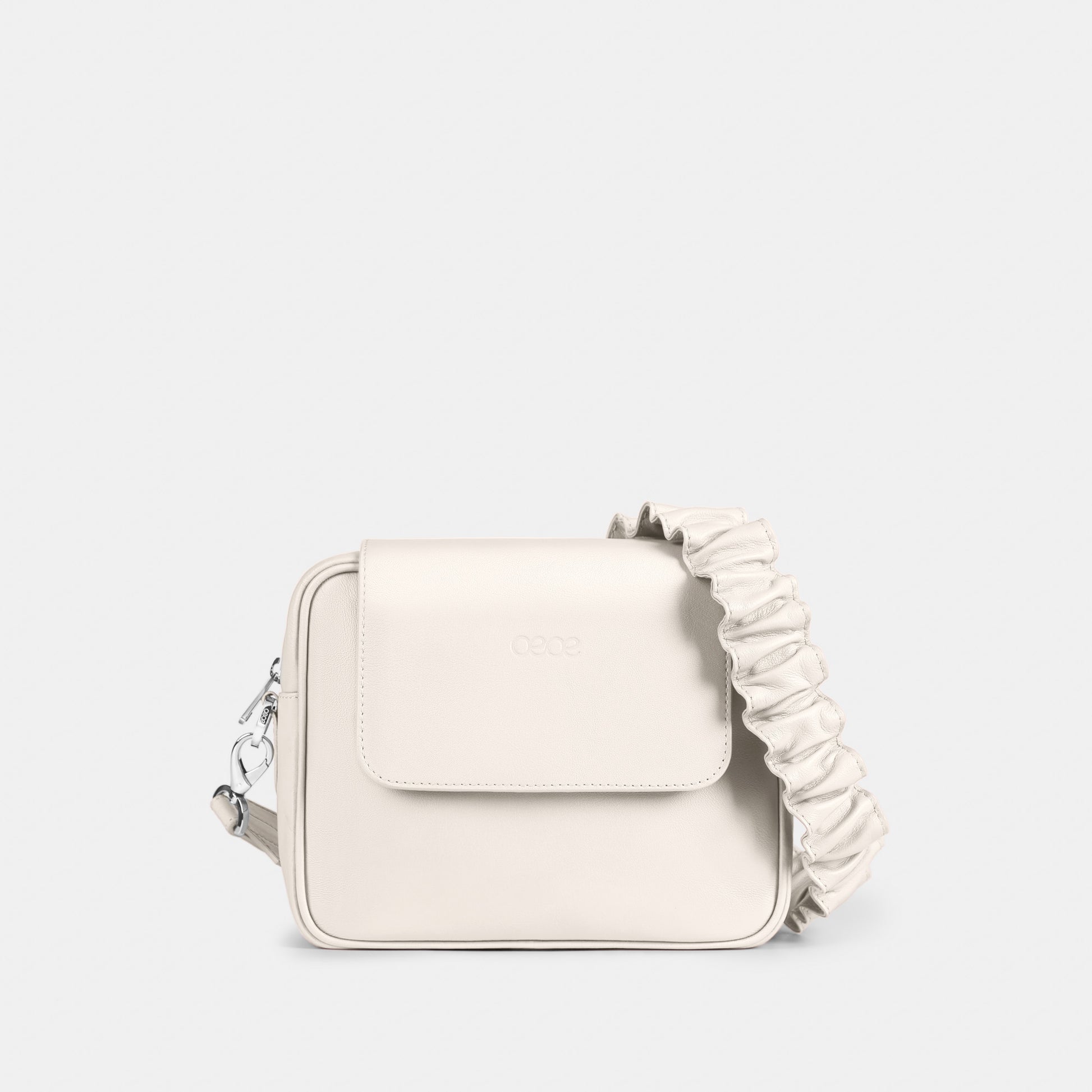 Bandolera pequeña en piel de vacuno en color blanco  para mujer