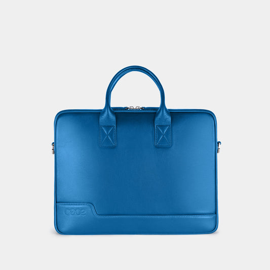 Bolso Ejecutivo  grande en piel de vacuno en color azul para hombre