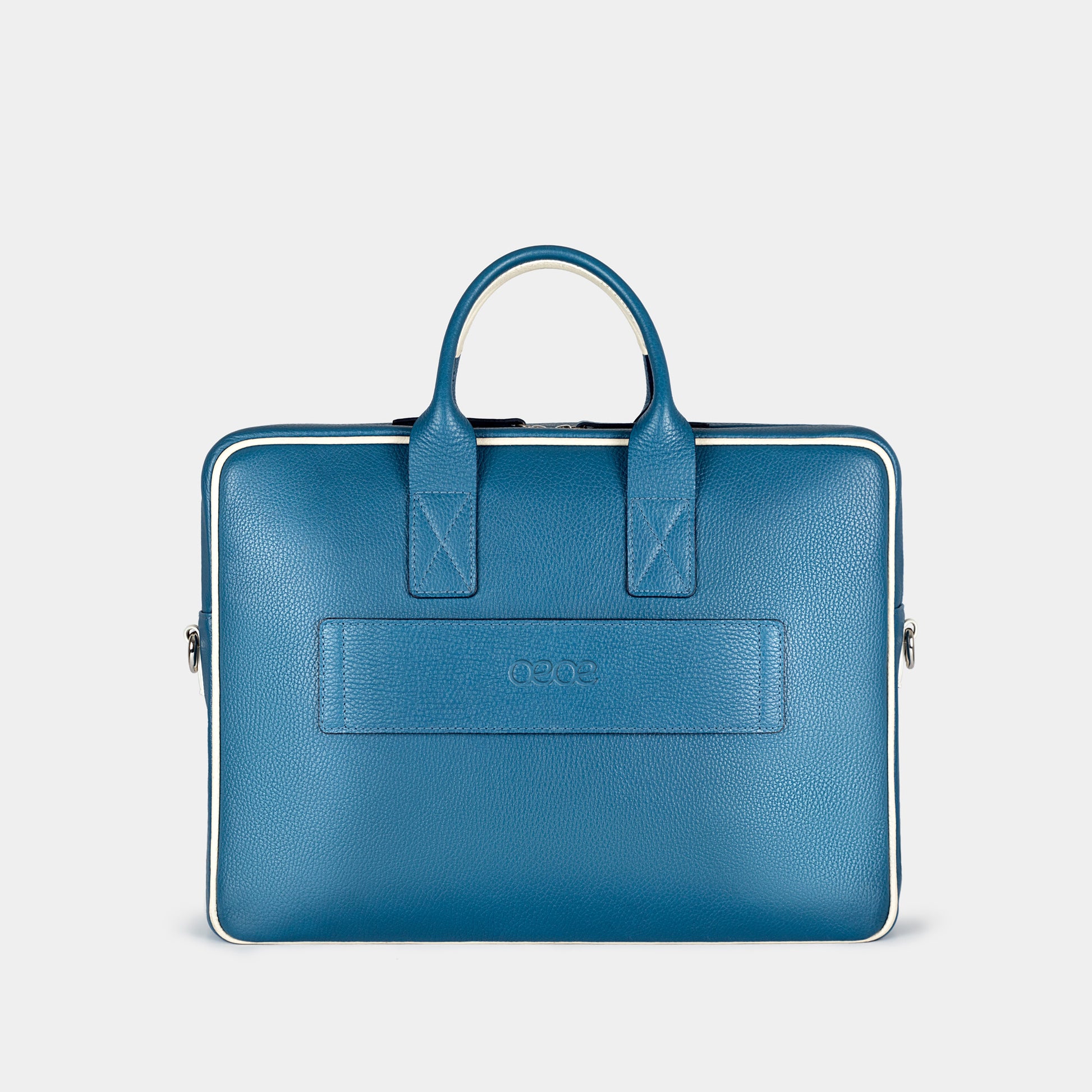 Bolso Ejecutivo  grande en piel de vacuno en color azul para hombre