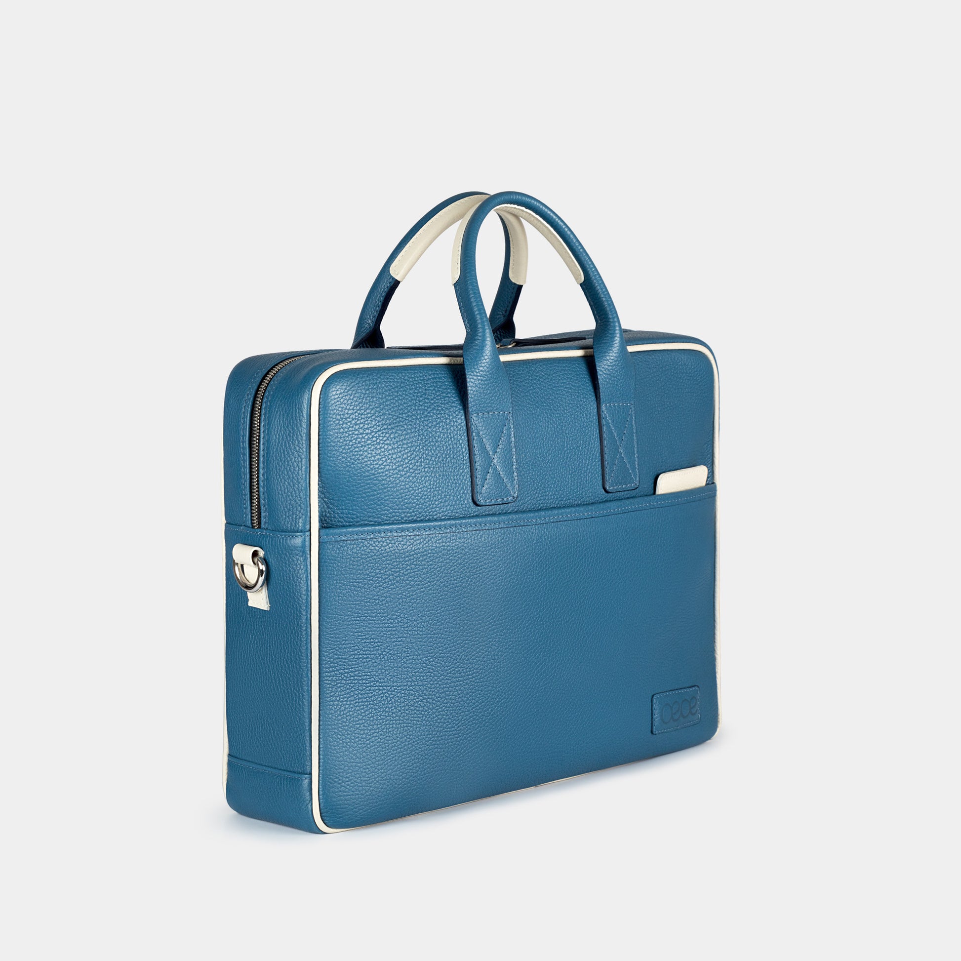 Bolso Ejecutivo  grande en piel de vacuno en color azul para hombre