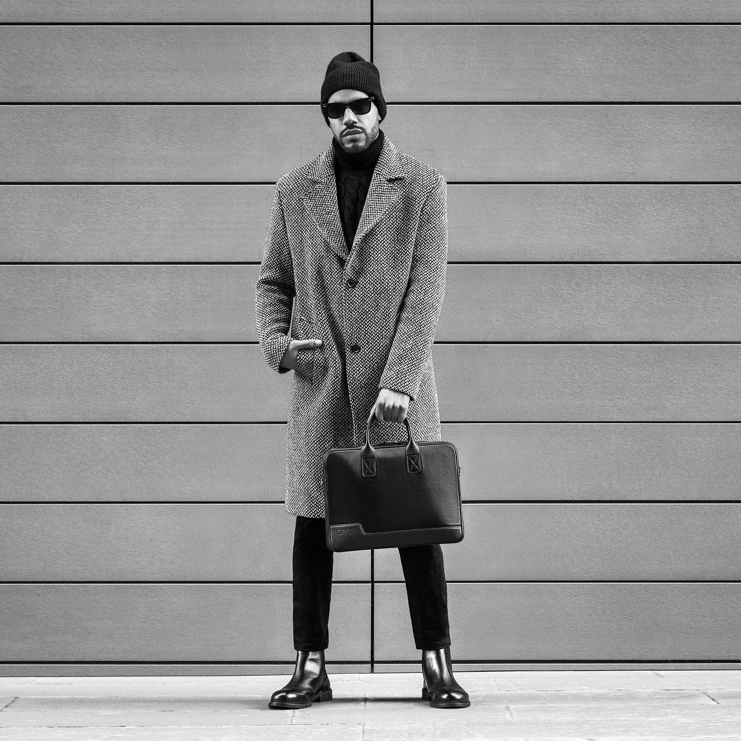 Bolso Ejecutivo grande en piel de vacuno en color azul para hombre
