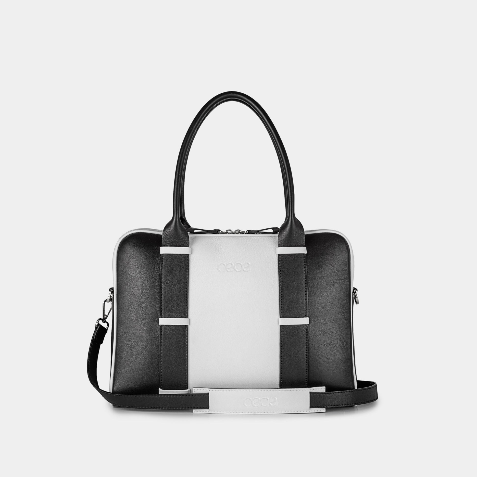Bolso Ejecutivo  grande en piel de vacuno en color blanco/negro para hombre
