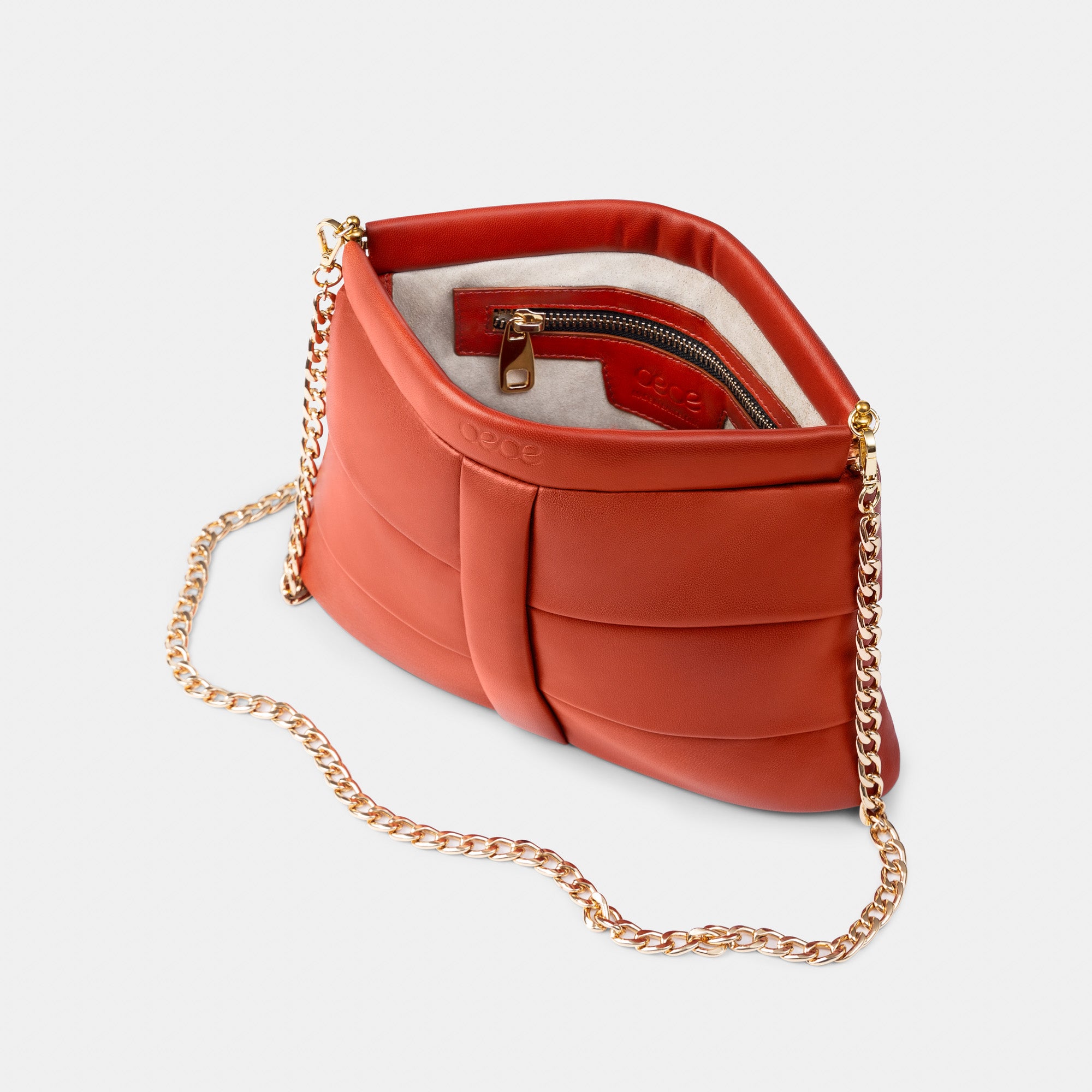 Bolso Clutch pequeño en piel de cordero en color naranja para mujer