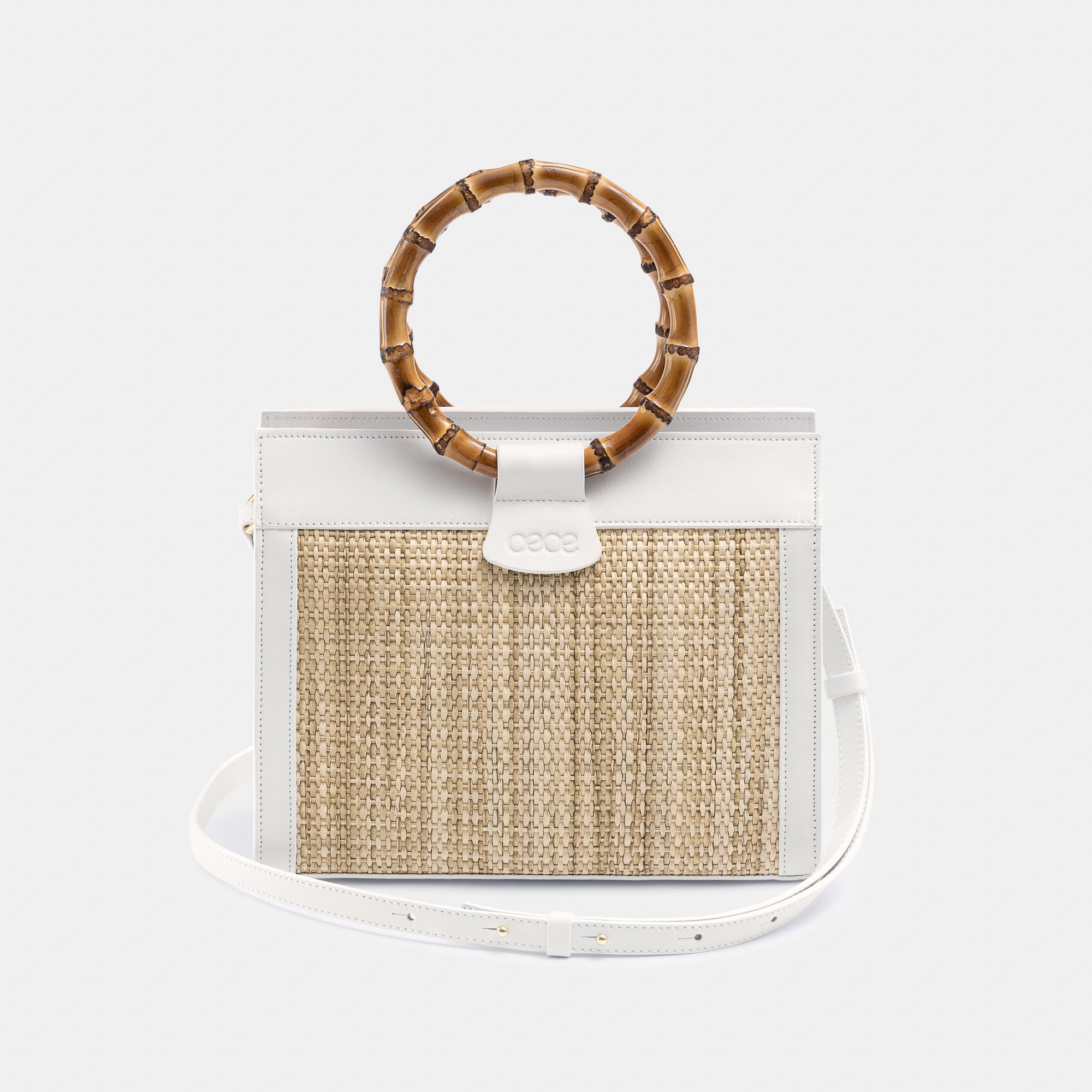 Minibolso pequeño en piel de vacuno en color natural/blanco para mujer