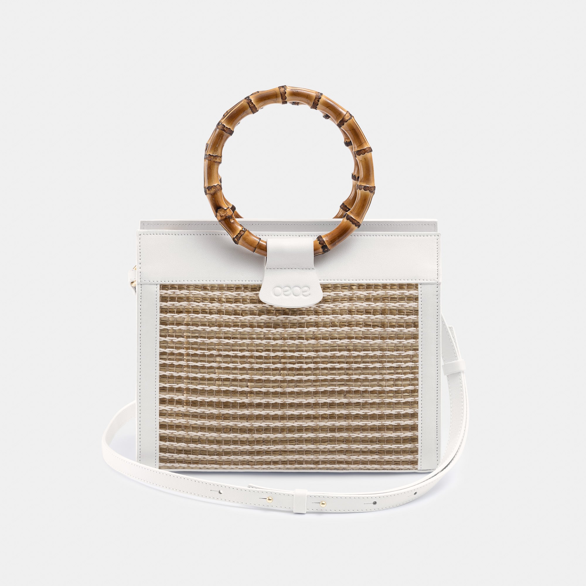 Minibolso pequeño en piel de vacuno en color natural/blanco para mujer