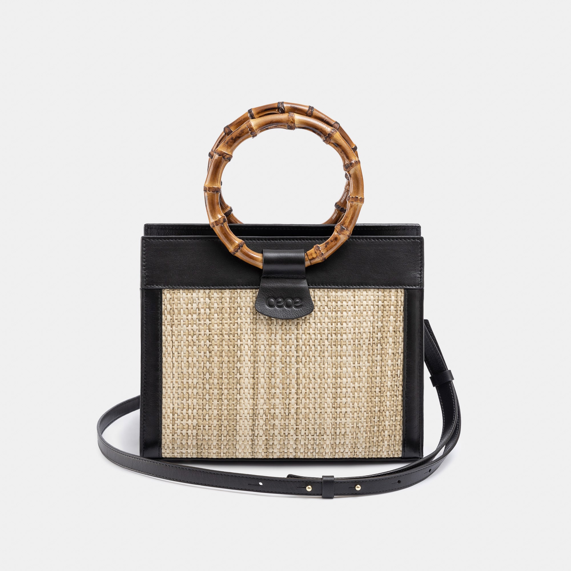 Minibolso pequeño en piel de vacuno en color natural/negro para mujer