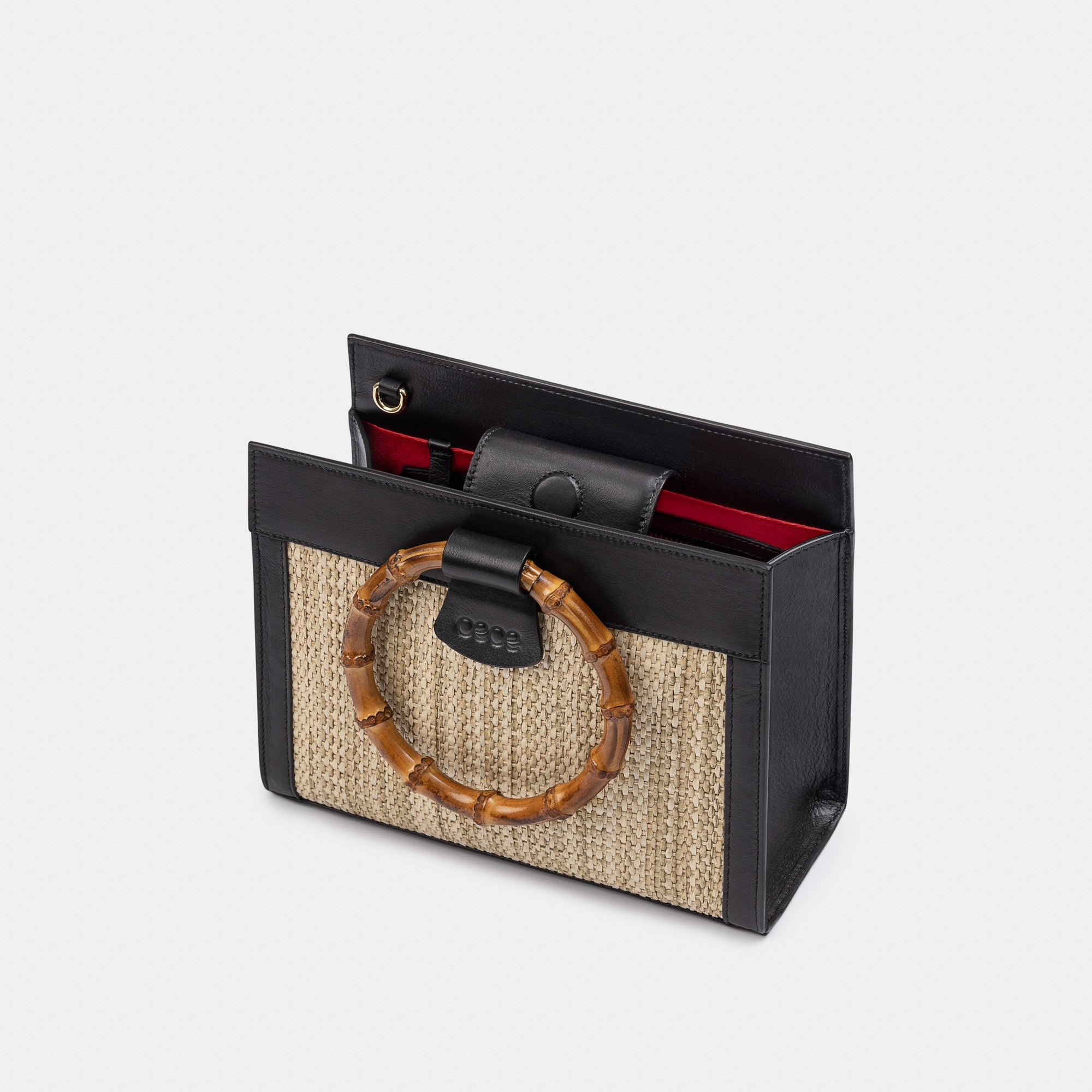 Minibolso pequeño en piel de vacuno en color natural/negro para mujer