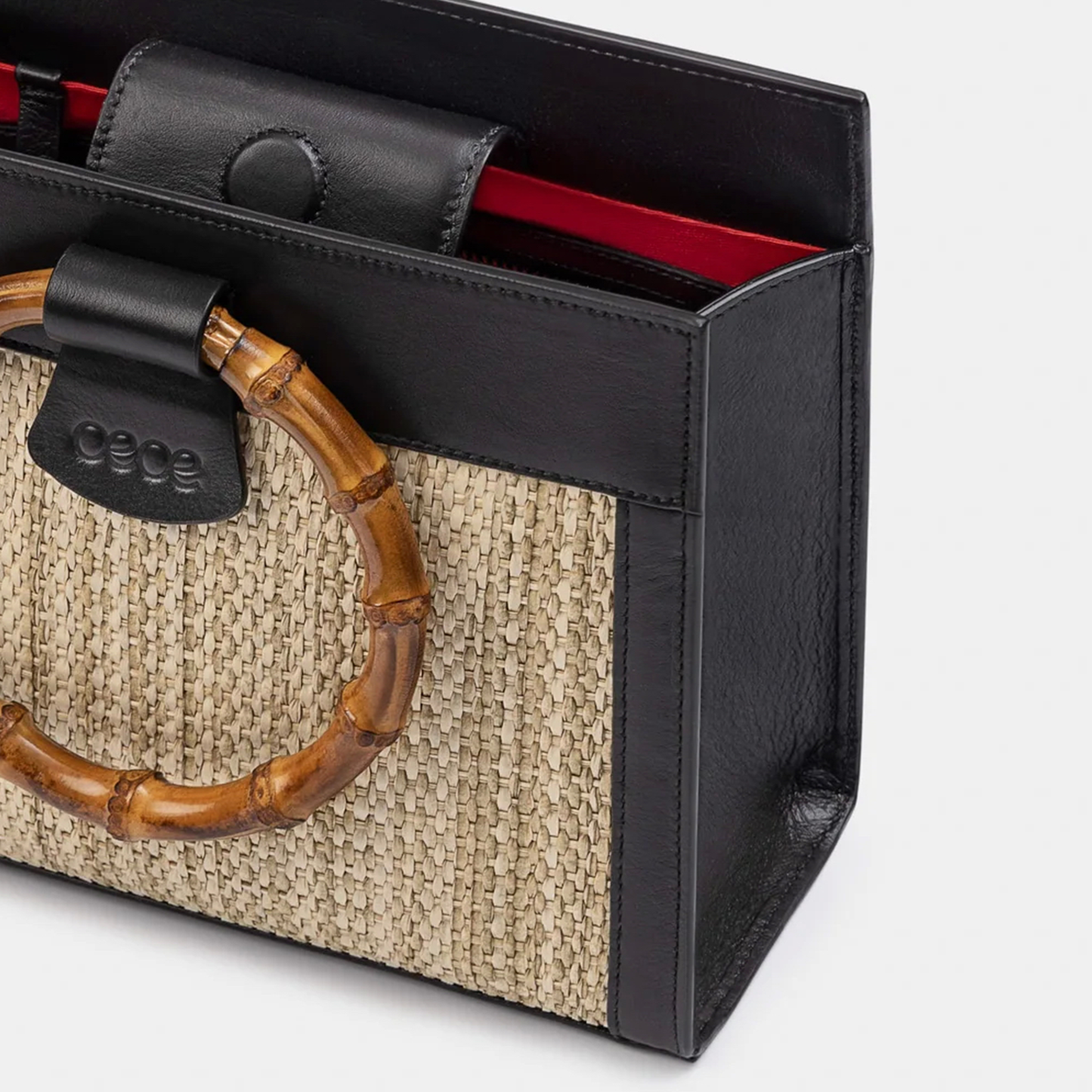 Minibolso pequeño en piel de vacuno en color natural/negro para mujer