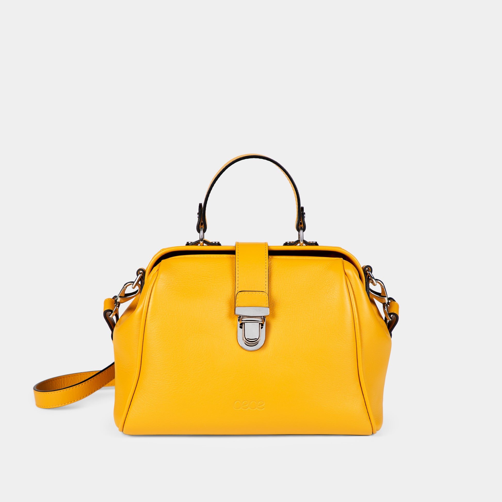 Bandolera pequeña en piel de no especifica en color amarillo para mujer