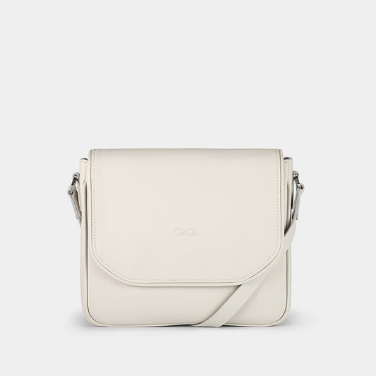 Bandolera pequeña en piel de vacuno en color blanco para mujer