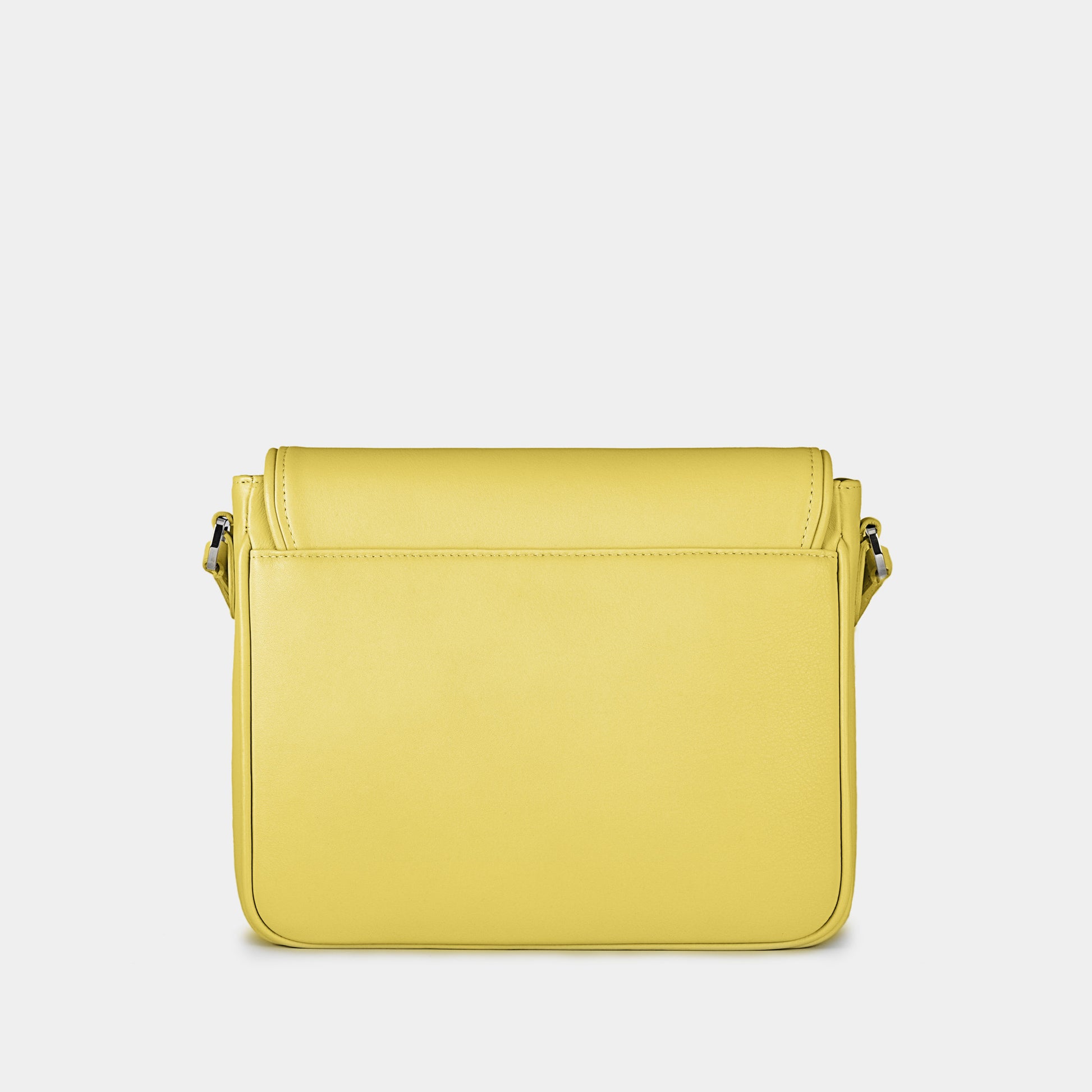Bandolera pequeña en piel de vacuno en color amarillo para mujer