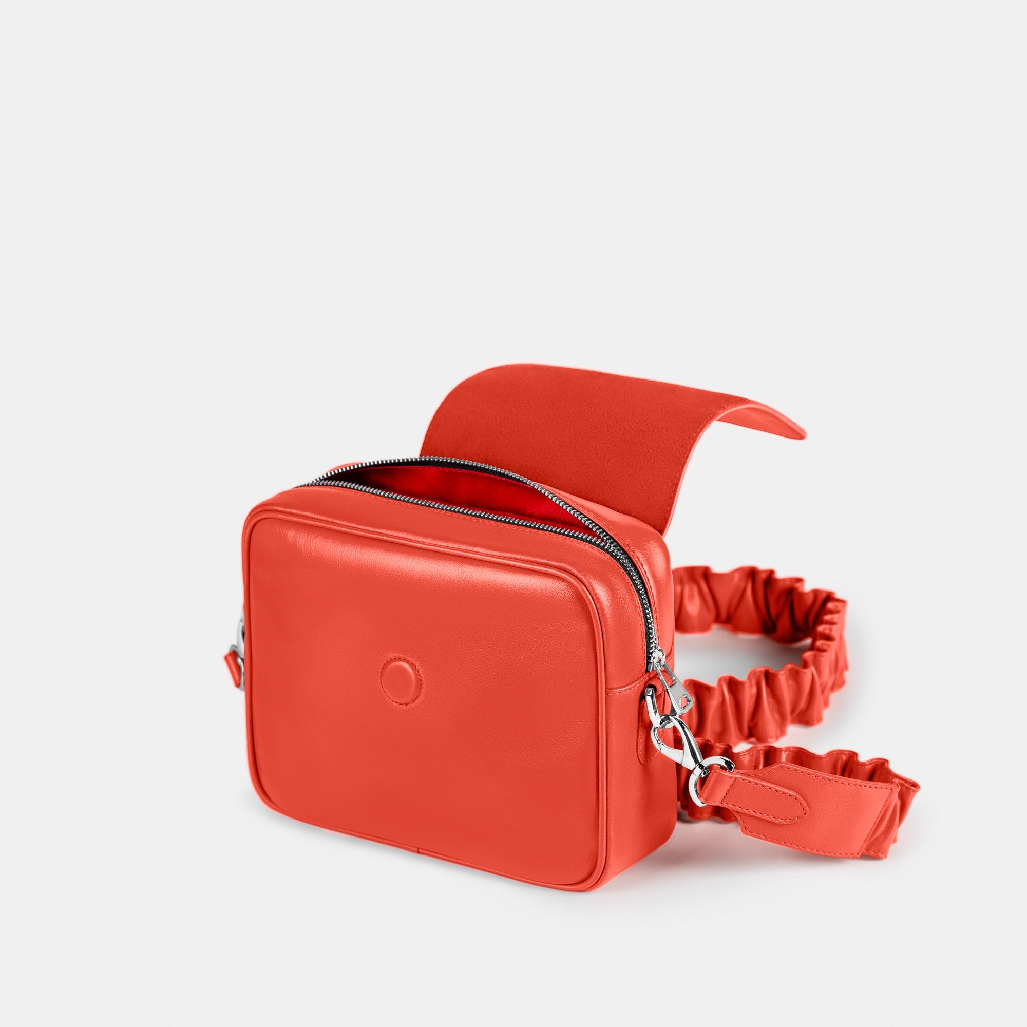 Bandolera pequeña en piel de vacuno en color naranja para mujer