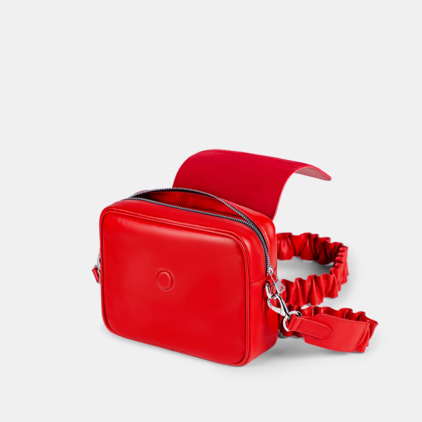 Bandolera pequeña en piel de vacuno en color rojo para mujer