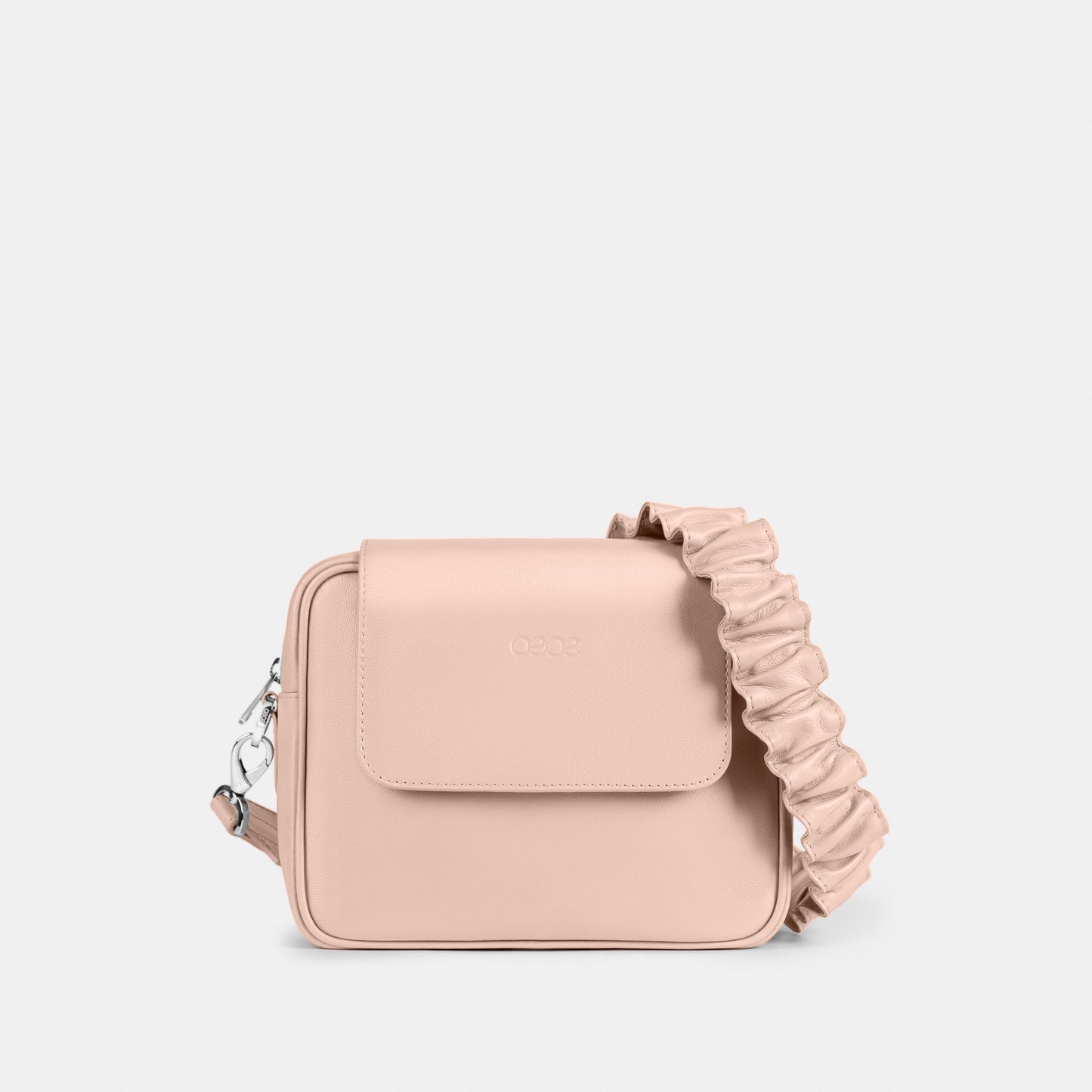 Bandolera pequeña en piel de vacuno en color rosa para mujer