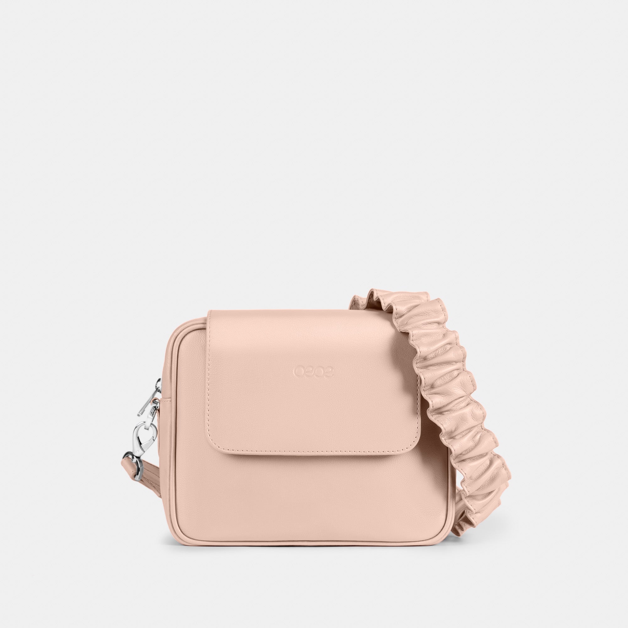 Bandolera pequeña en piel de vacuno en color rosa para mujer