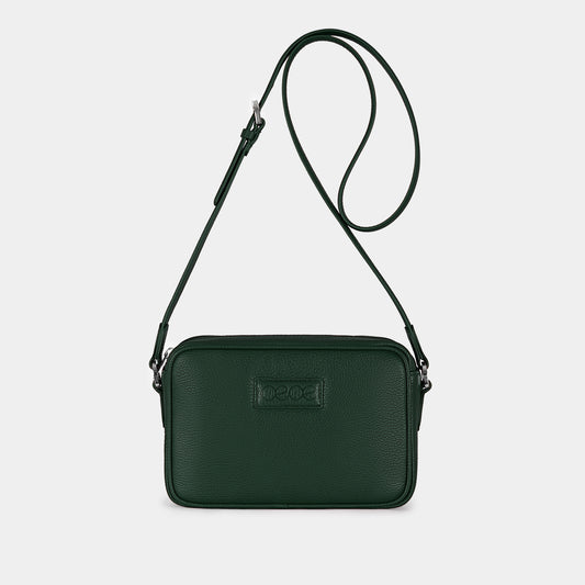 Bandolera pequeña en piel de vacuno en color verde para mujer