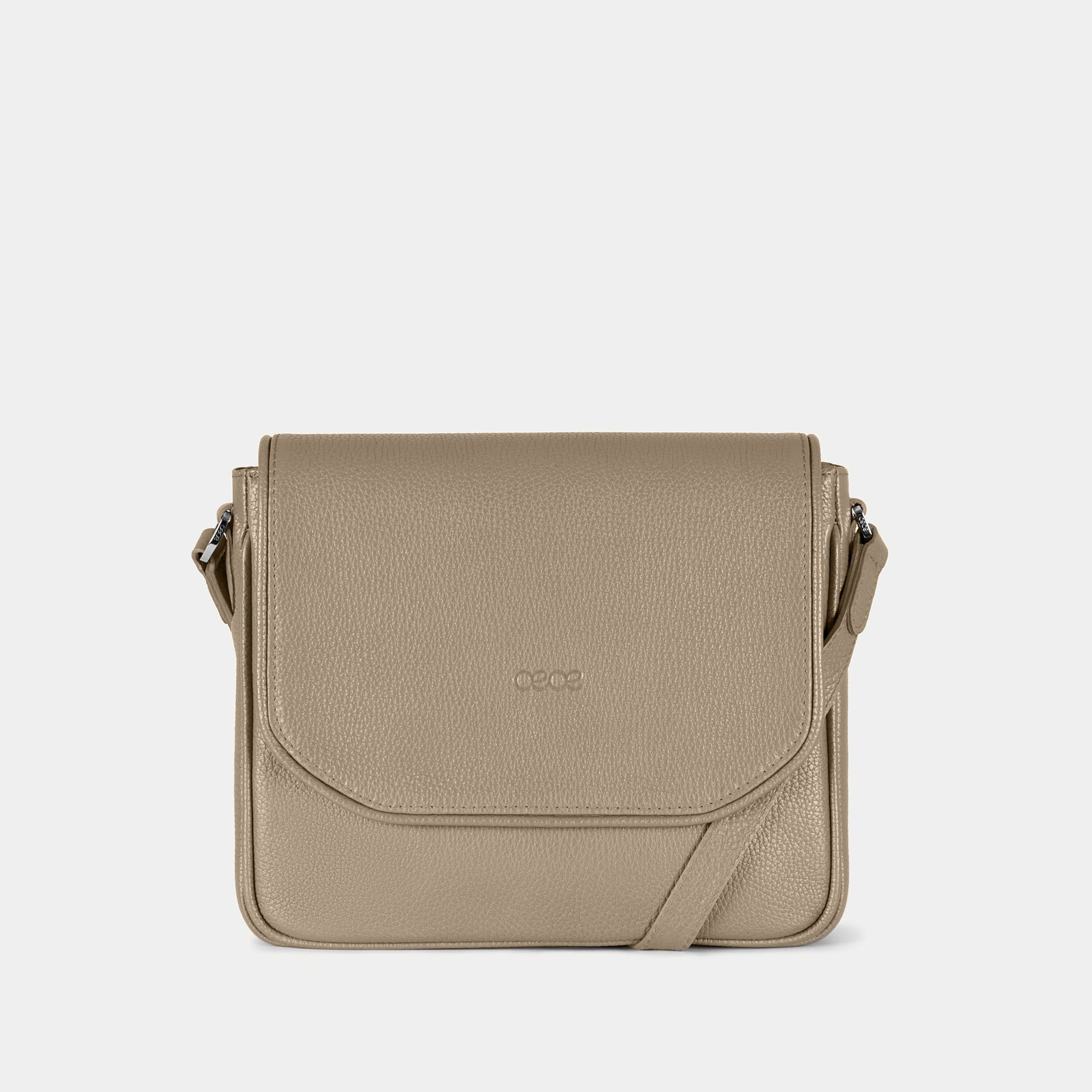 Bandolera pequeño en piel de vacuno en color taupe para mujer