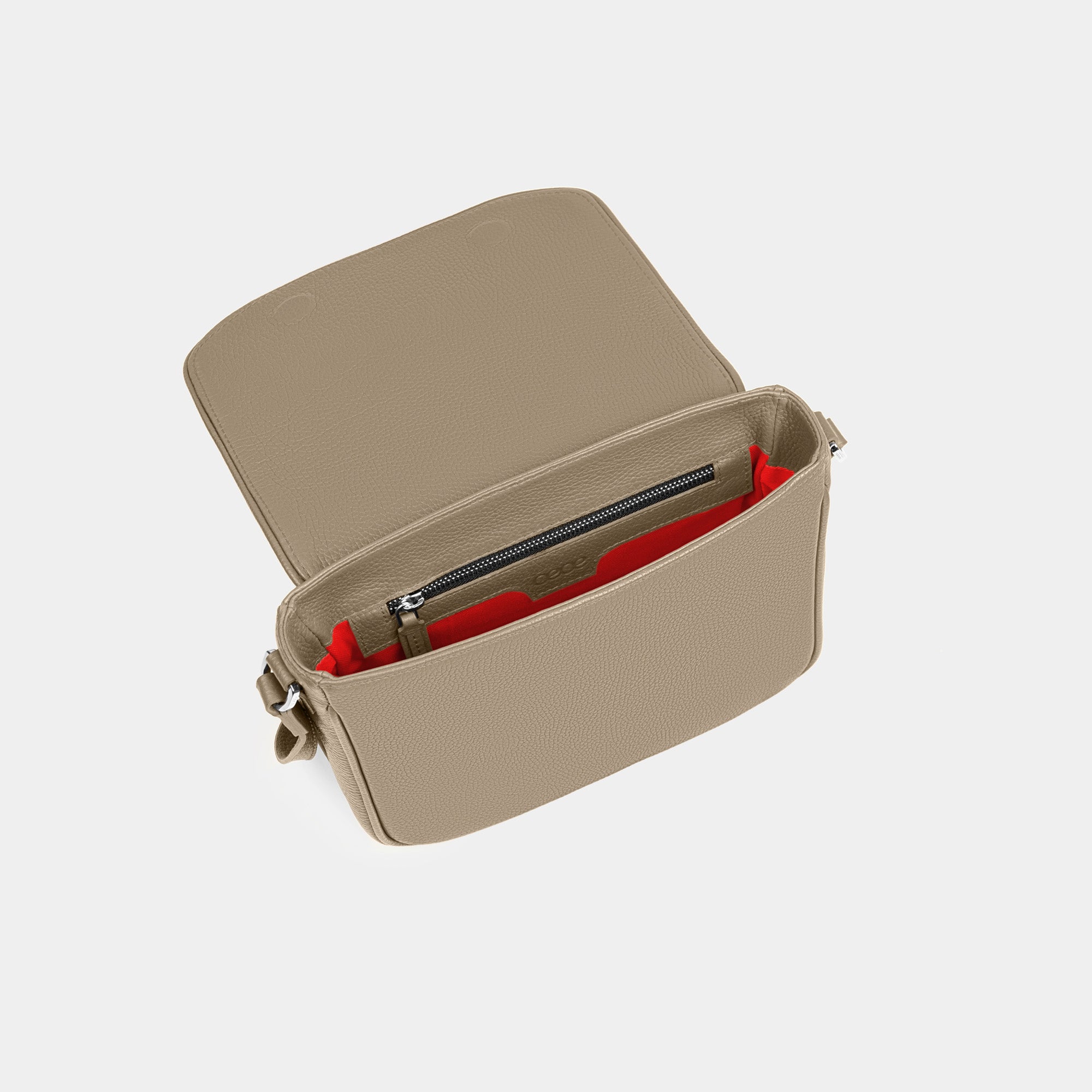 Bandolera pequeño en piel de vacuno en color taupe para mujer