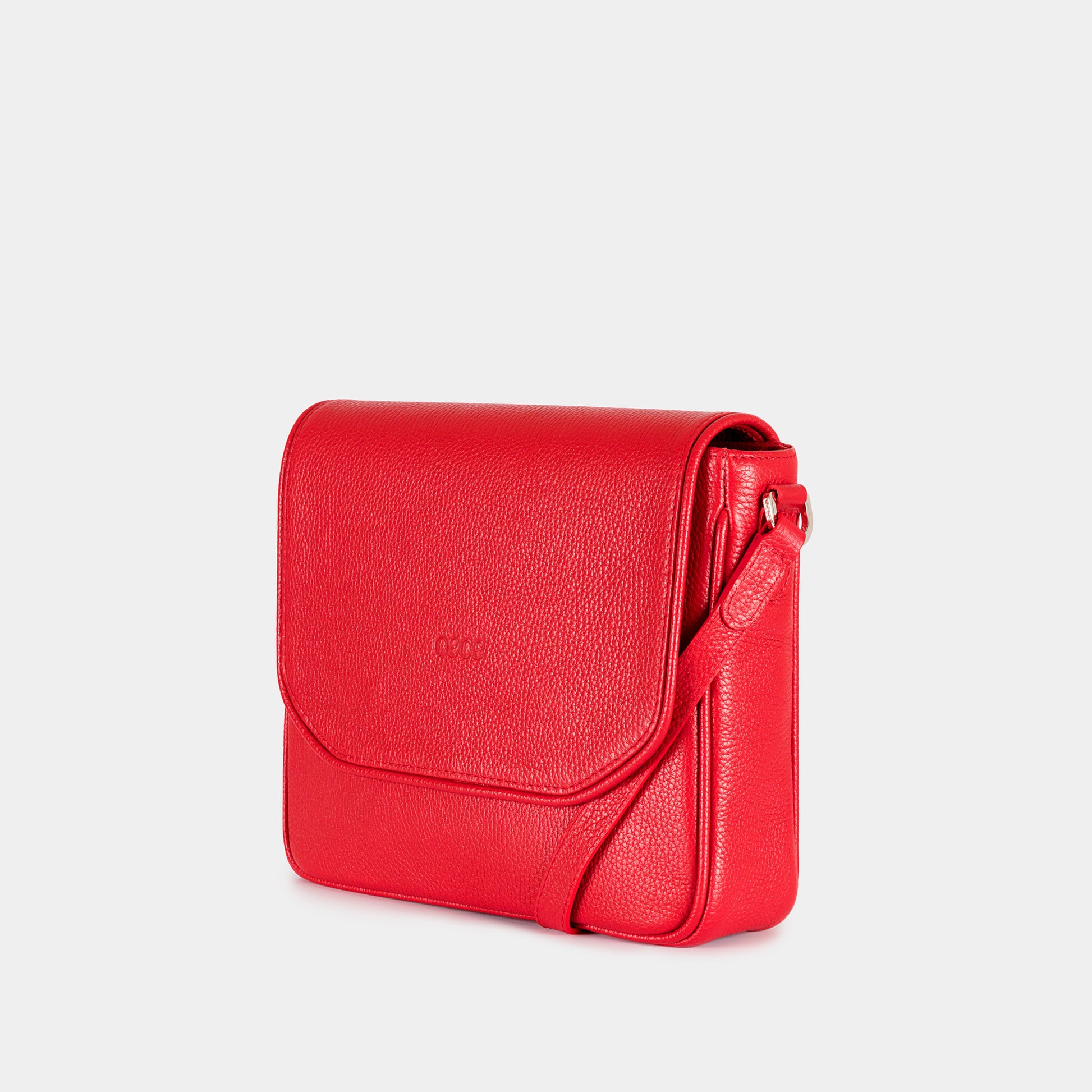 Bandolera pequeño en piel de vacuno en color rojo para mujer