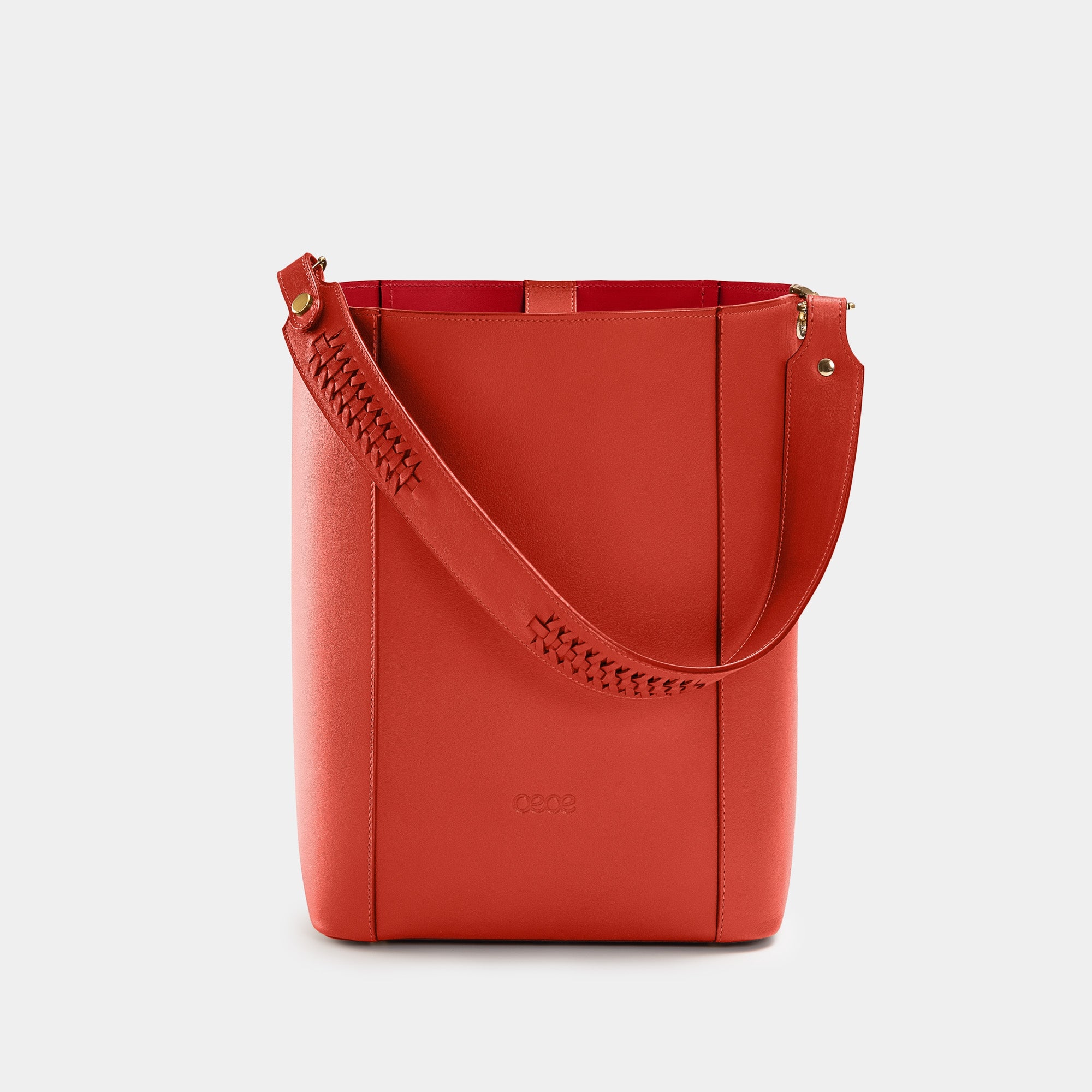 Bolso Shopper  grande en piel de vacuno en color naranja para mujer
