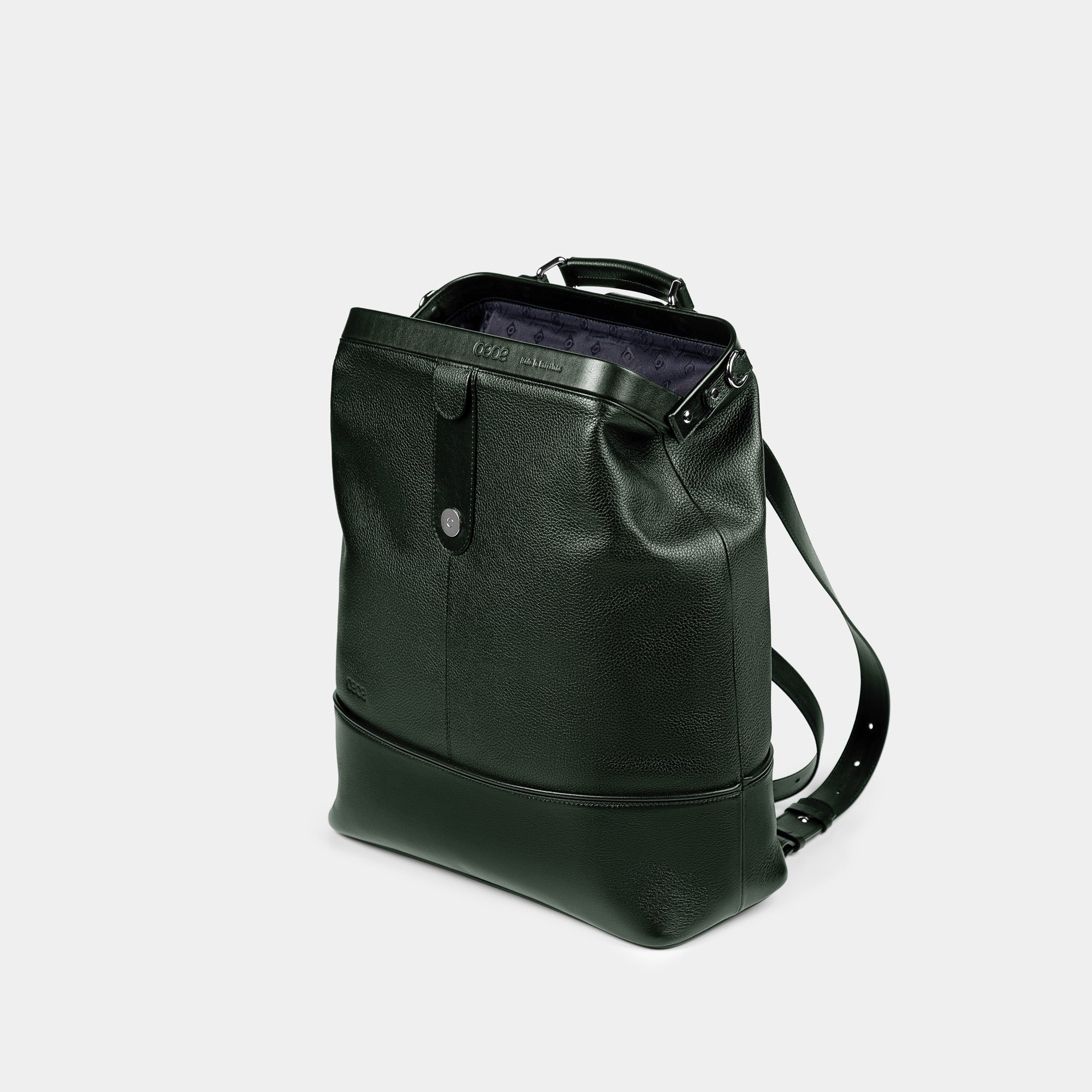 Mochila grande en piel de vacuno en color verde para hombre